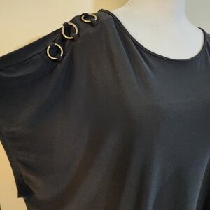AUW Black Silky Stretchy Sleeveless Top with Metal Rings Women's Plus Size 3X